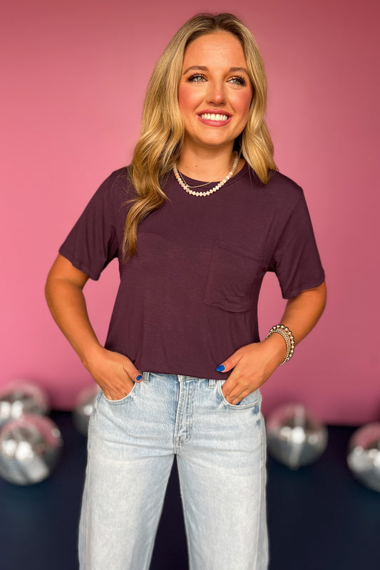 Plum Classic Crew Neck Front Pocket Top *FINAL SALE*, must have top, basic top, elevated basics, must have basic, elevated top, mom style, mom fashion, shop style your senses by mallory fitzsimmons, ssys by Mallory Fitzsimmons