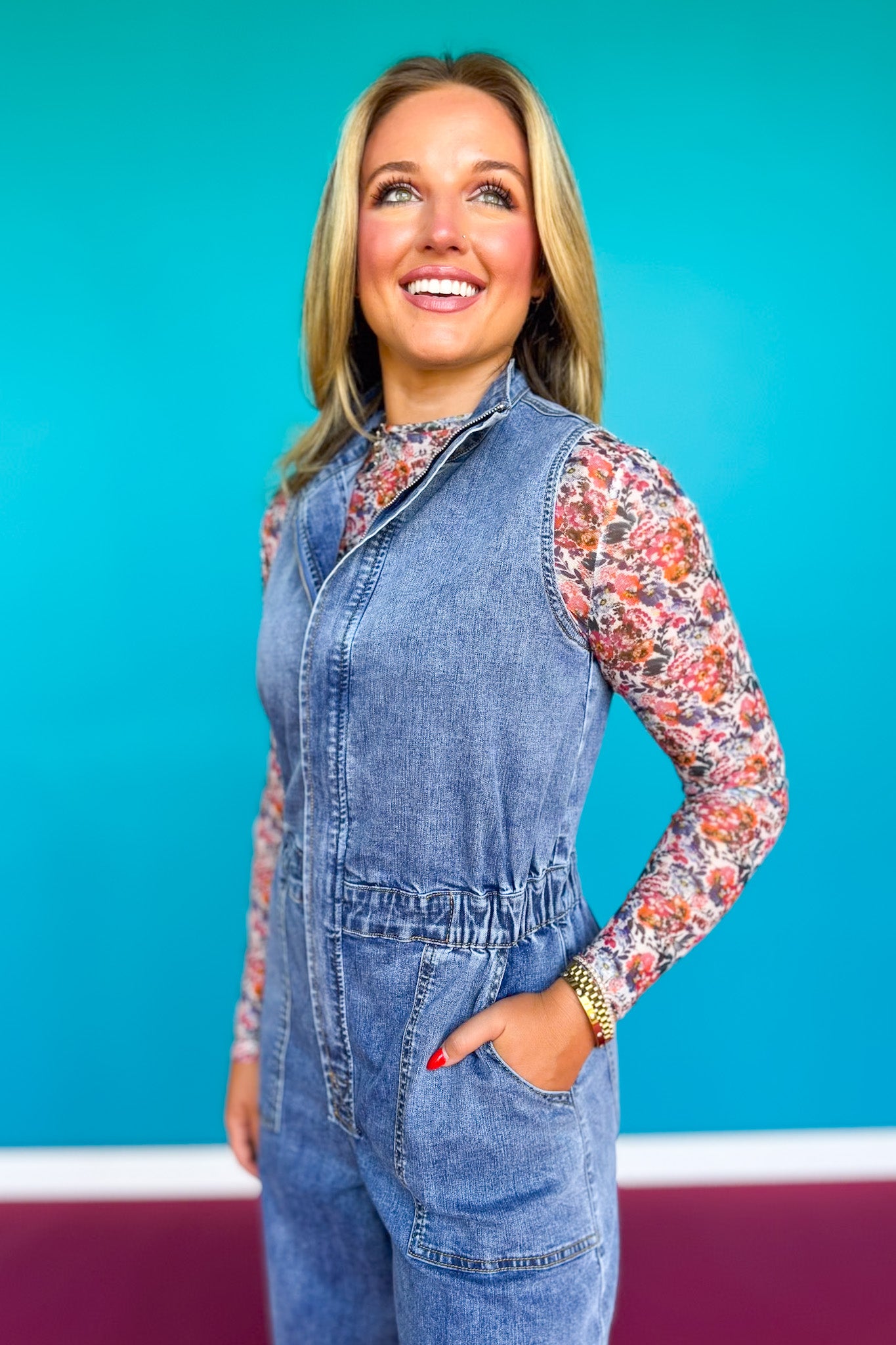 SSYS Zuri Denim Cap Sleeve Jumpsuit