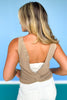 Beige Knit V Neck Sleeveless Twist Back Top