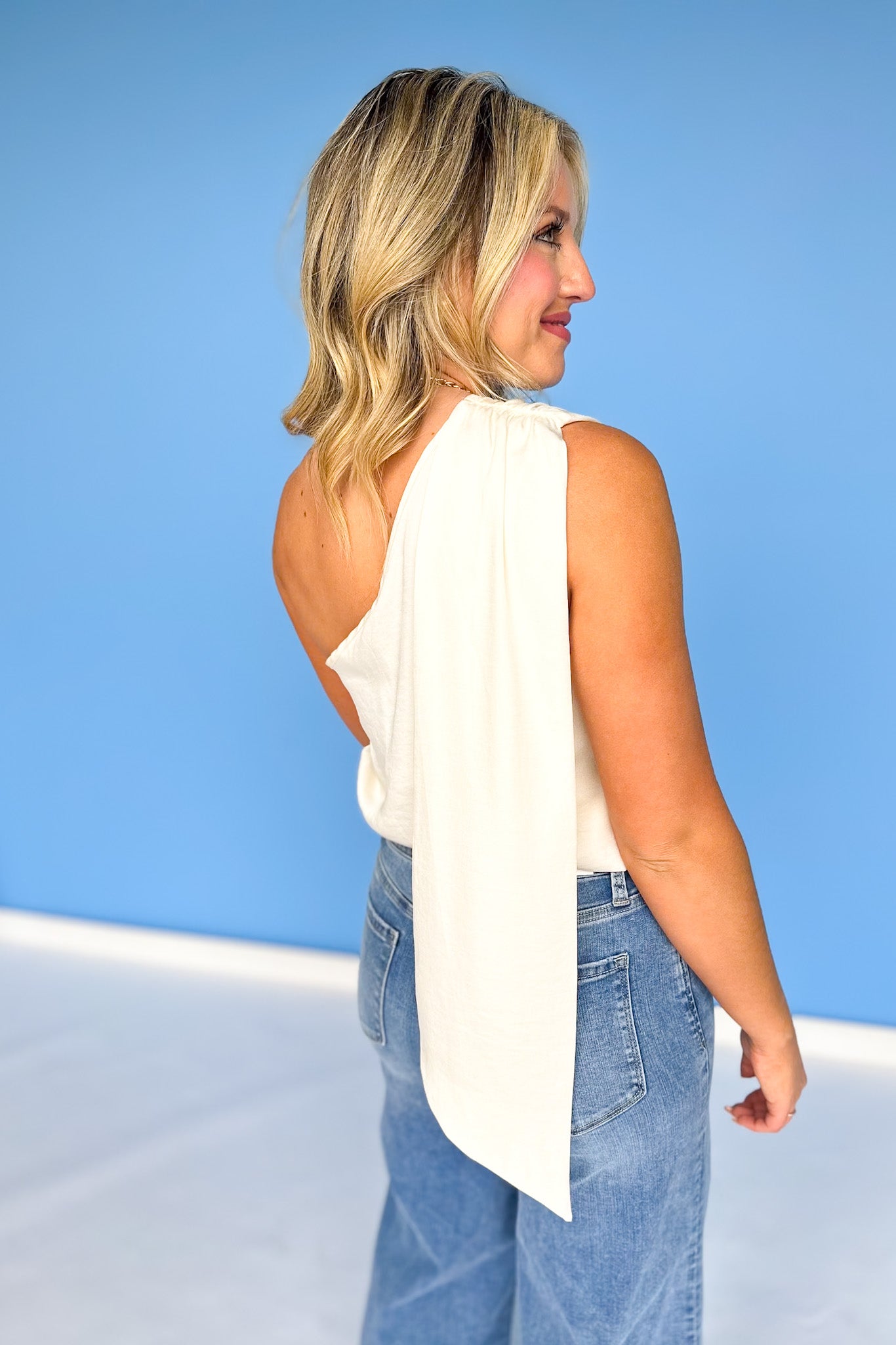 Ivory One Shoulder Tie Top