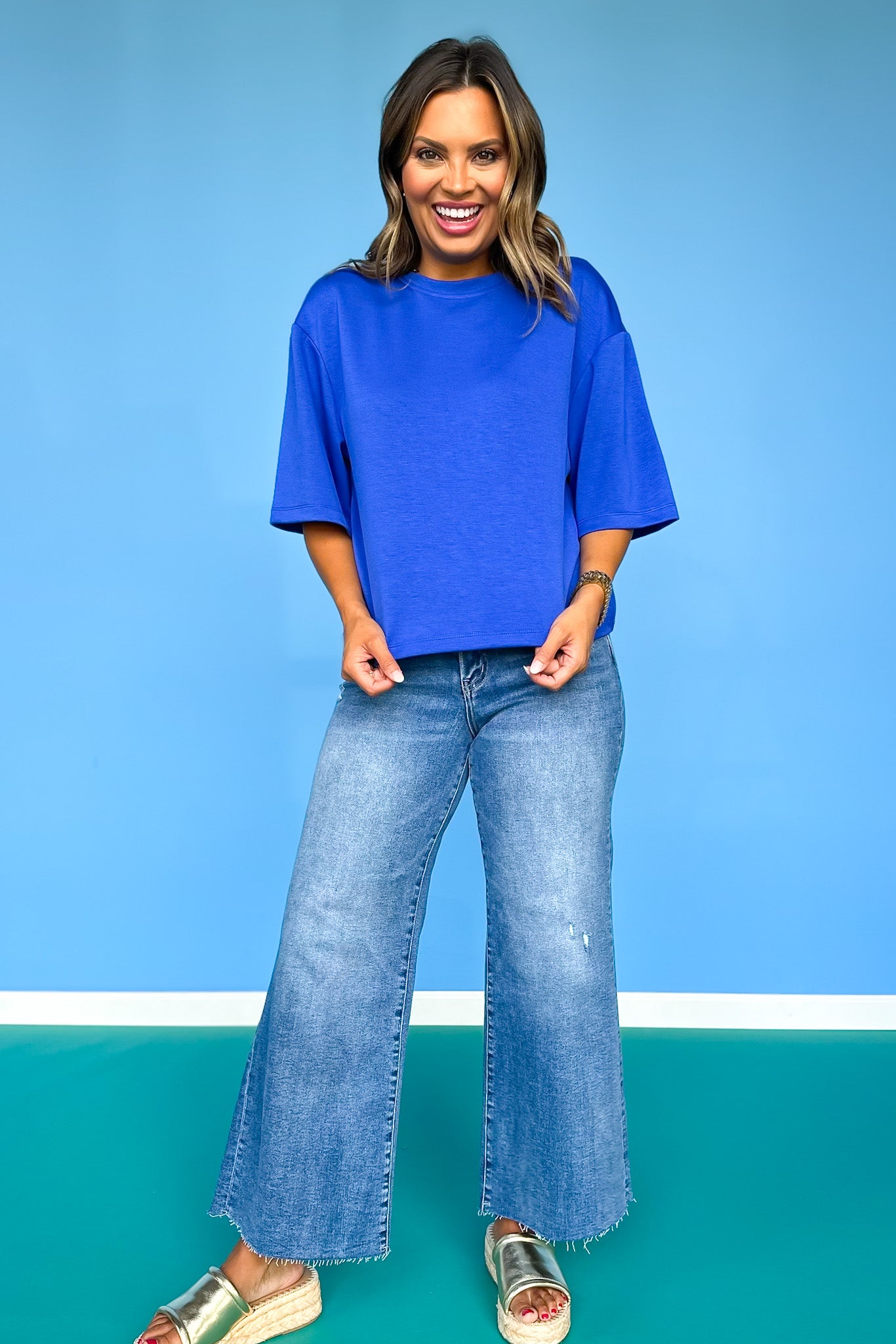 Cobalt Blue Drop Shoulder Short Sleeve Top *FINAL SALE*