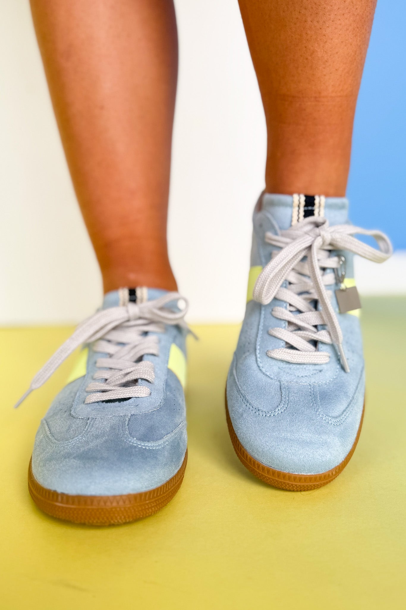 Shu Shop Blue Suede Faux Leather Detail Sneakers