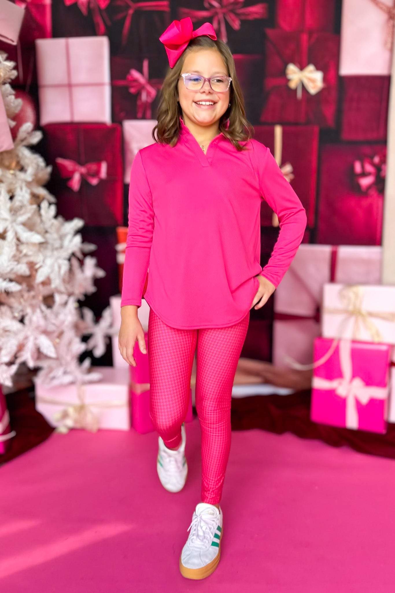 SSYS Kids Pink Red Houndstooth Leggings