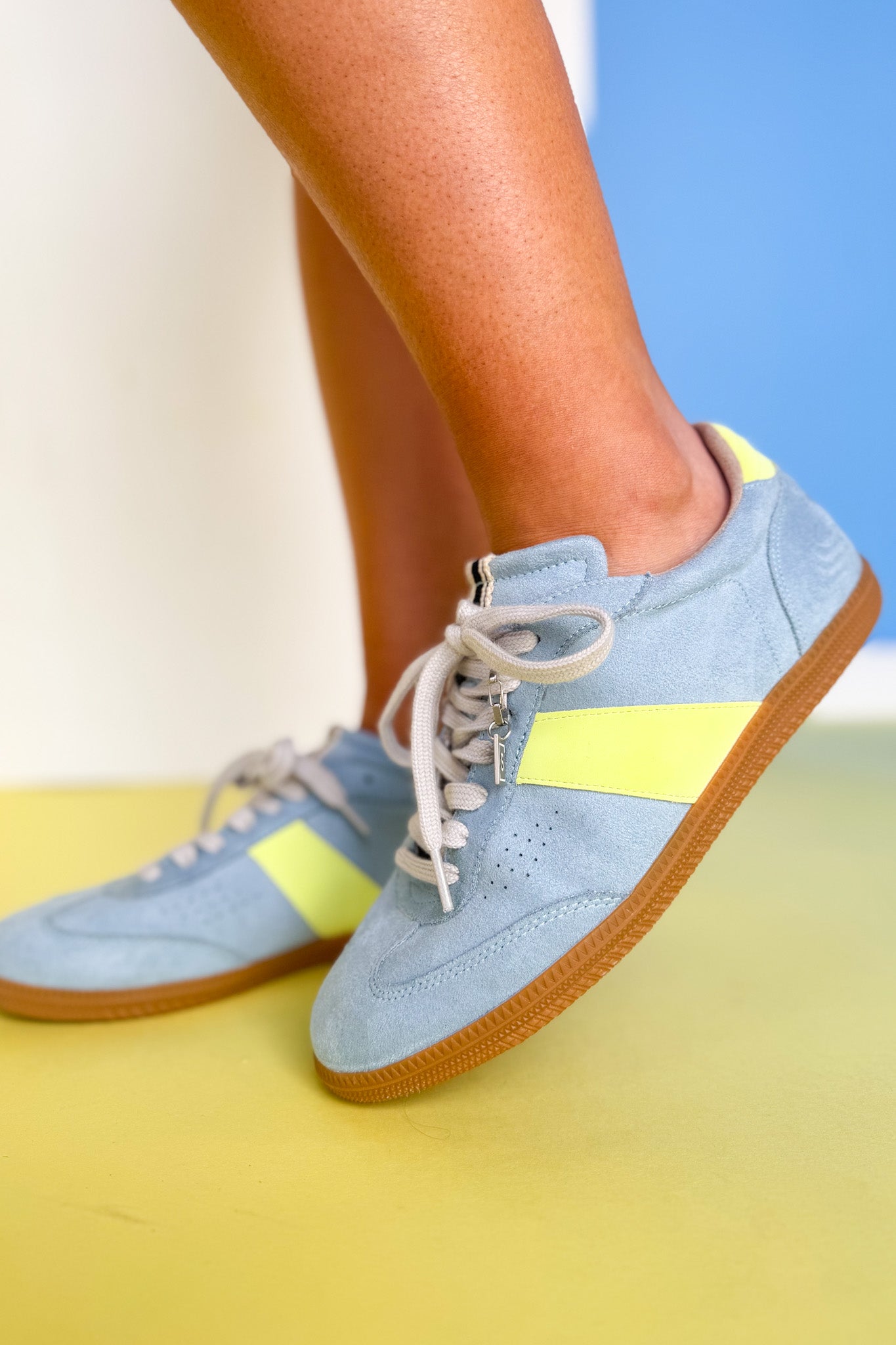 Shu Shop Blue Suede Faux Leather Detail Sneakers