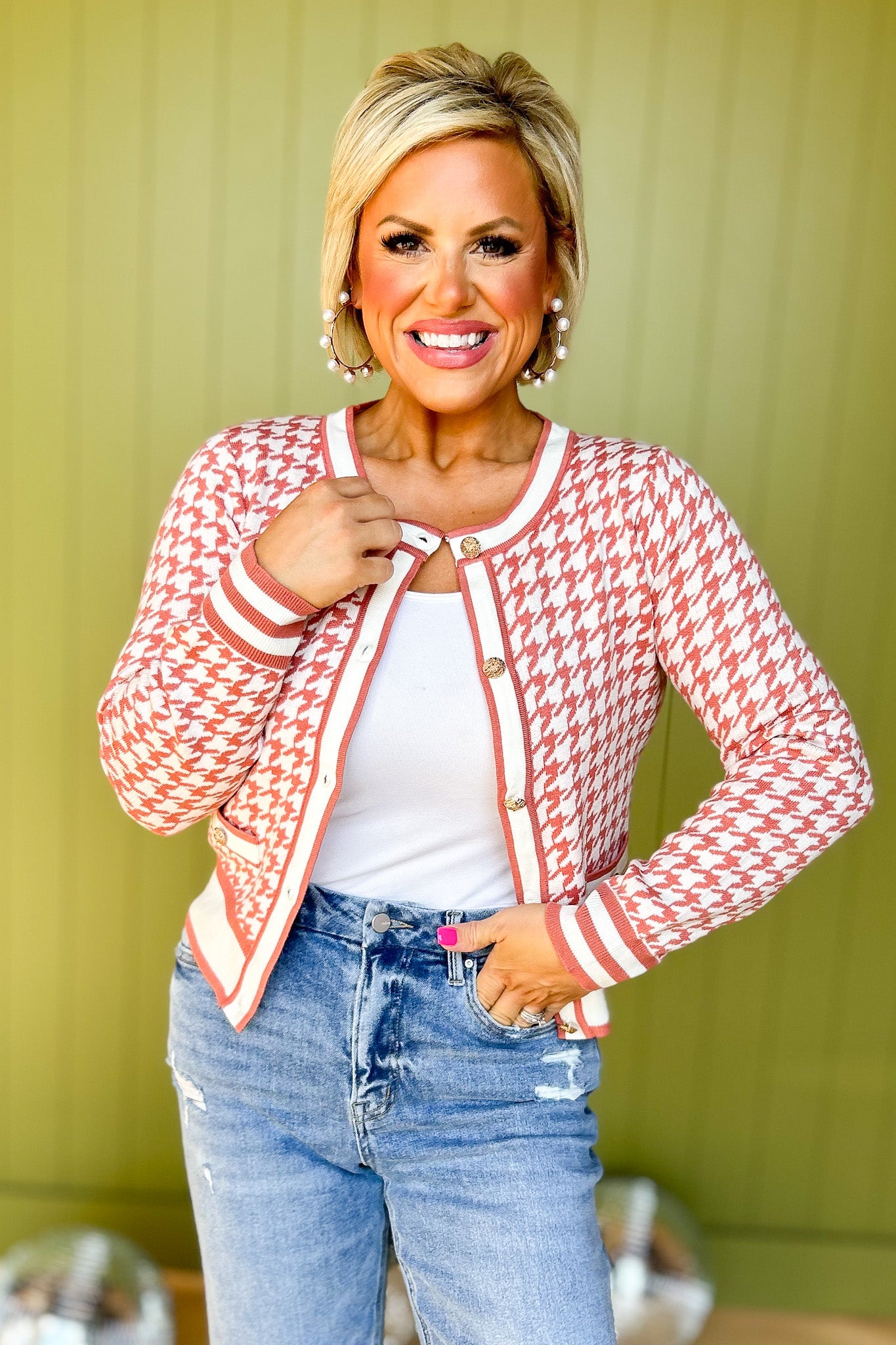 Mauve Houndstooth Knit Sweater Cardigan, must have cardigan, must have sweater, must have style, fall style, fall fashion, elevated style, elevated sweater, mom style, shop style your senses by mallory fitzsimmons, ssys by mallory fitzsimmons