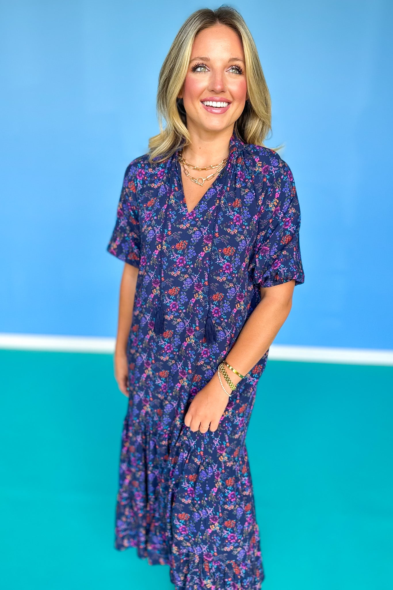 SSYS Rowan Short Sleeve Maxi Dress In Navy Floral