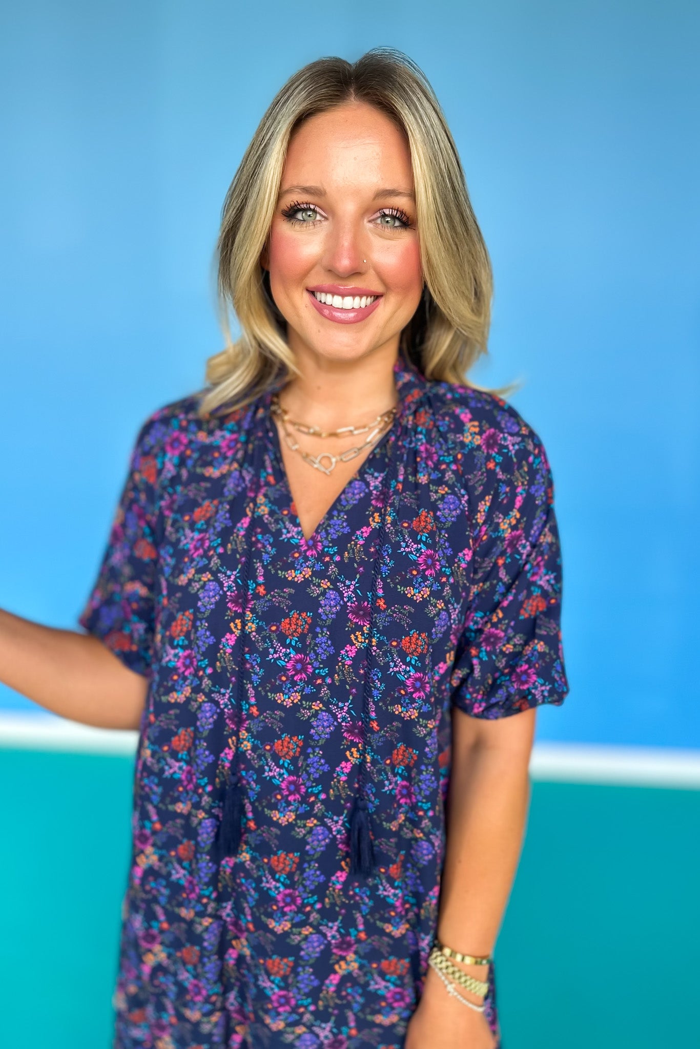 SSYS Rowan Short Sleeve Maxi Dress In Navy Floral