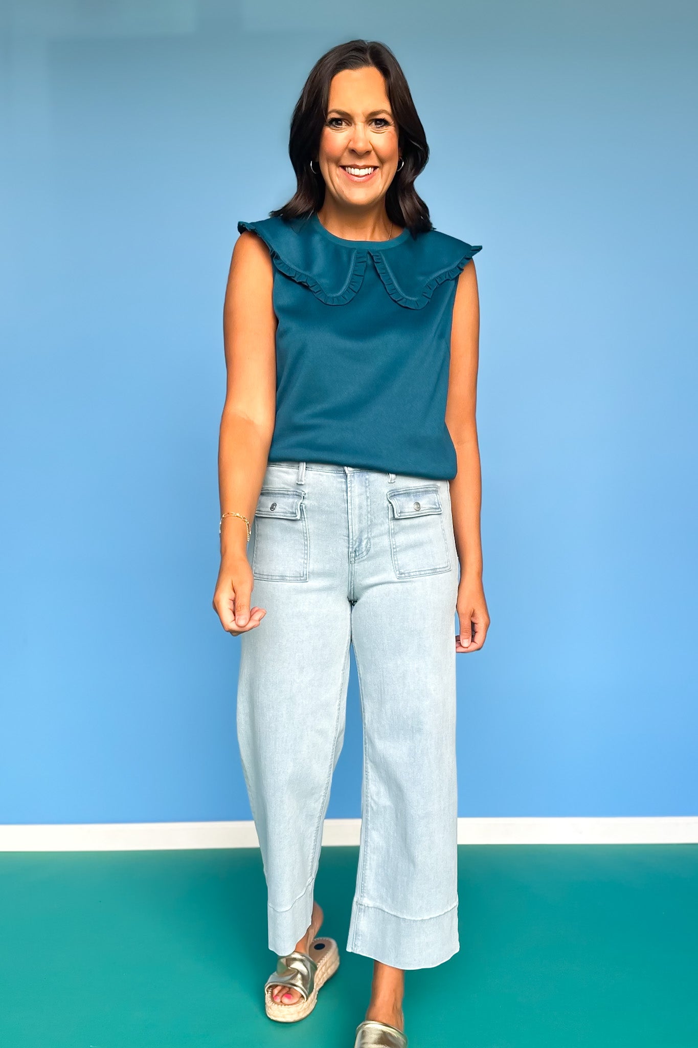 SSYS Sleeveless Solid Pippa Top In Teal
