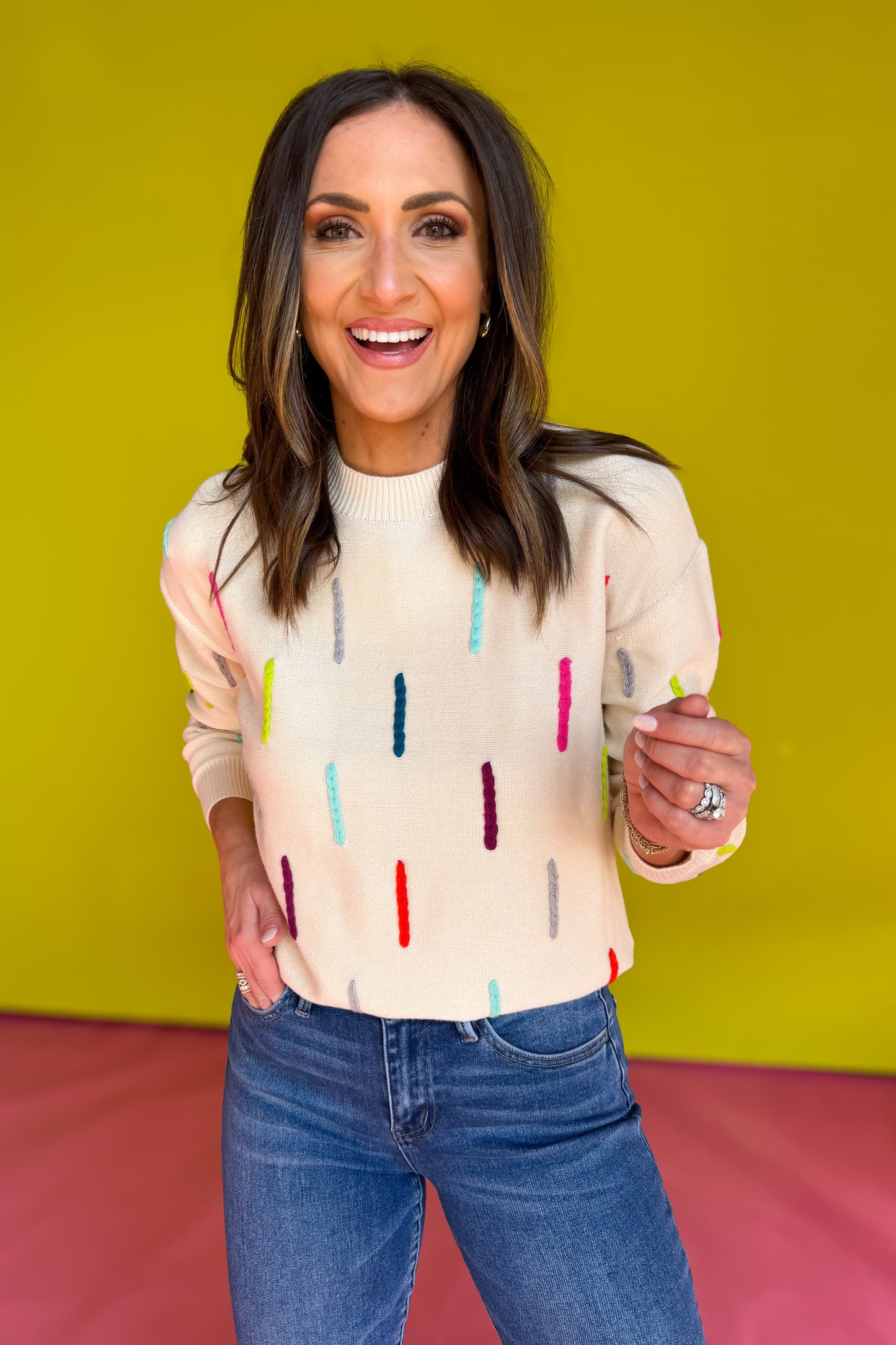 THML Cream Multi Knitted Detail Sweater *FINAL SALE*