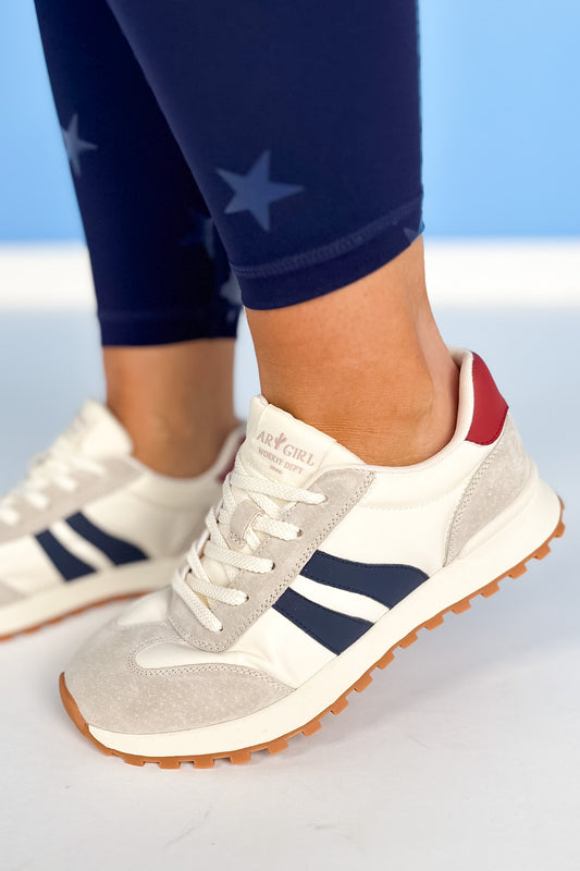 Beige Double Stripe Heel Accent Sneakers