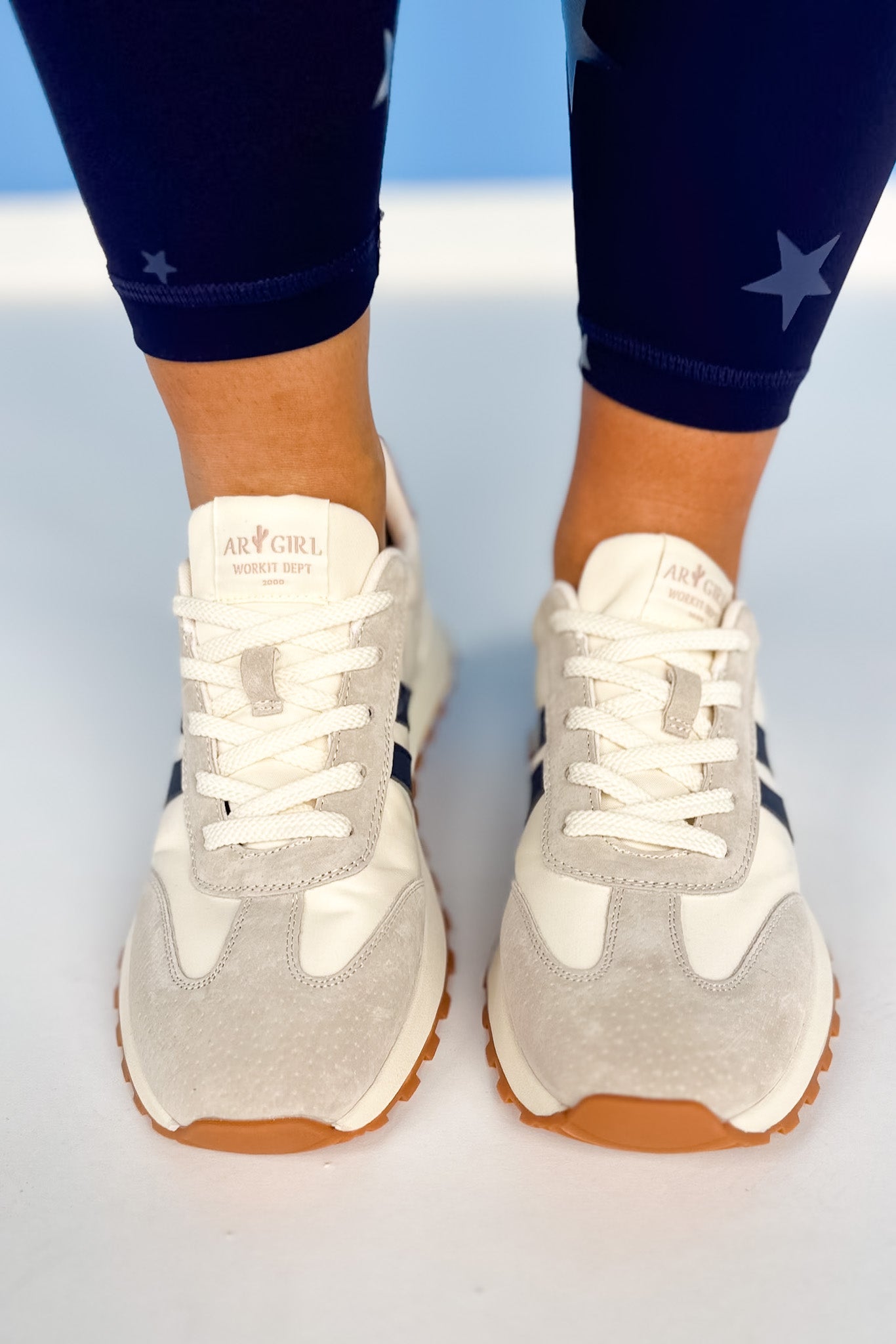 Beige Double Stripe Heel Accent Sneakers