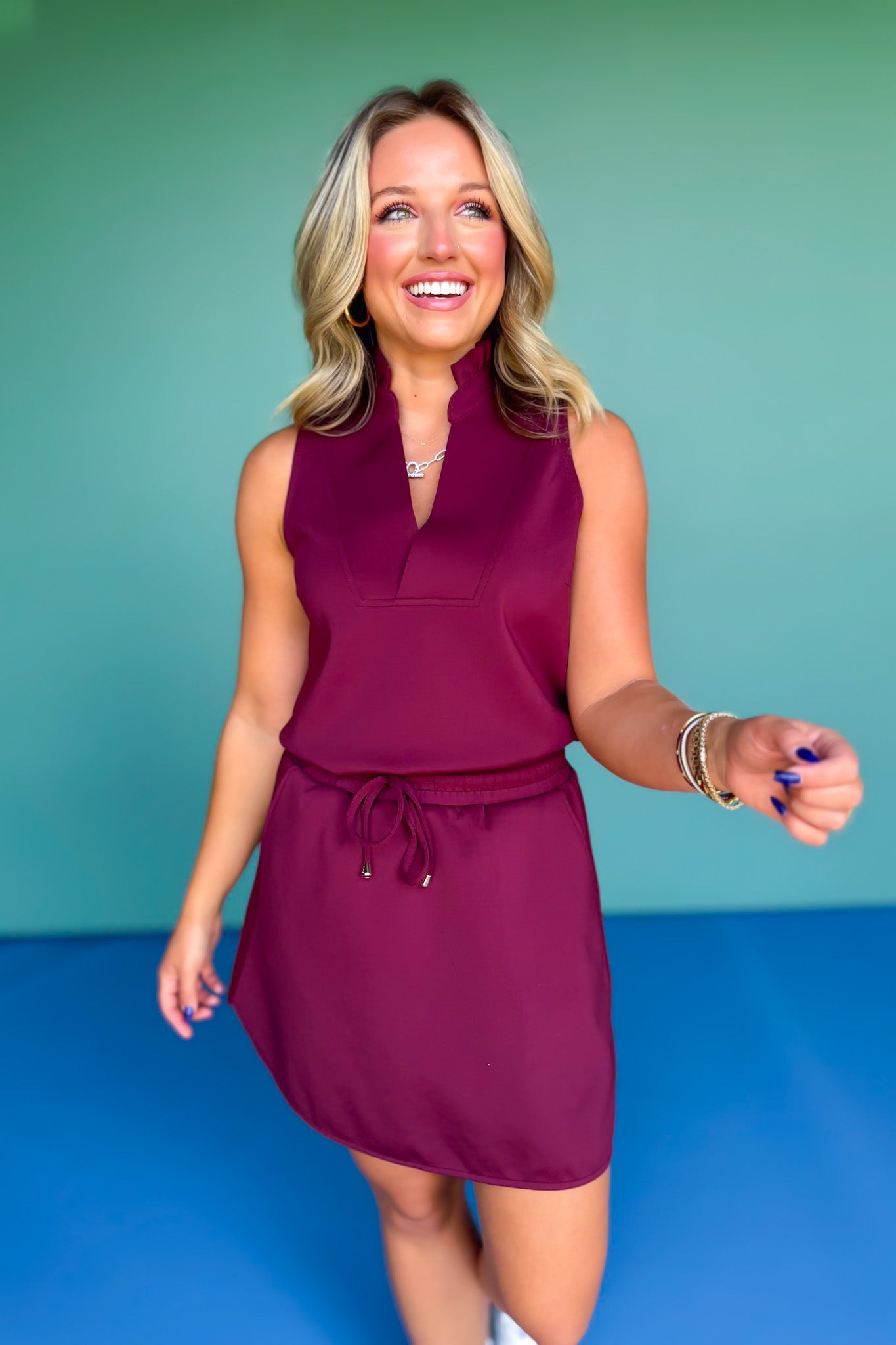 SSYS Peyton Sleeveless Scuba Frill Neck Top In Mulberry