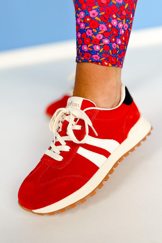 Red Double Stripe Heel Accent Sneakers