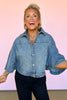 Indigo Denim Washed Collared Front Button Capelet, denim top, denim button down top, fun denim style, chic style, elevated fall style, layering piece, fall denim top, denim top inspo, SSYS by malory fitzsimmons