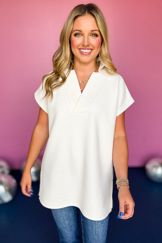 SSYS The Everyday Top In Diamond Quilted Ivory, Ssys the label, ssys top, everyday top, must have top, elevated top, mom fashion, mom style, fall fashion, fall top, ssys by mallory fitzsimmons