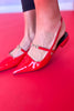 Red Patent Pointed Toe Buckle Slingback Flats *FINAL SALE*