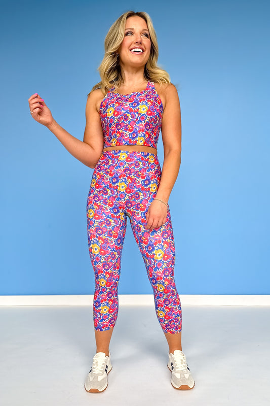 SSYS Blue Red Floral Butter 3/4 Leggings *FINAL SALE*