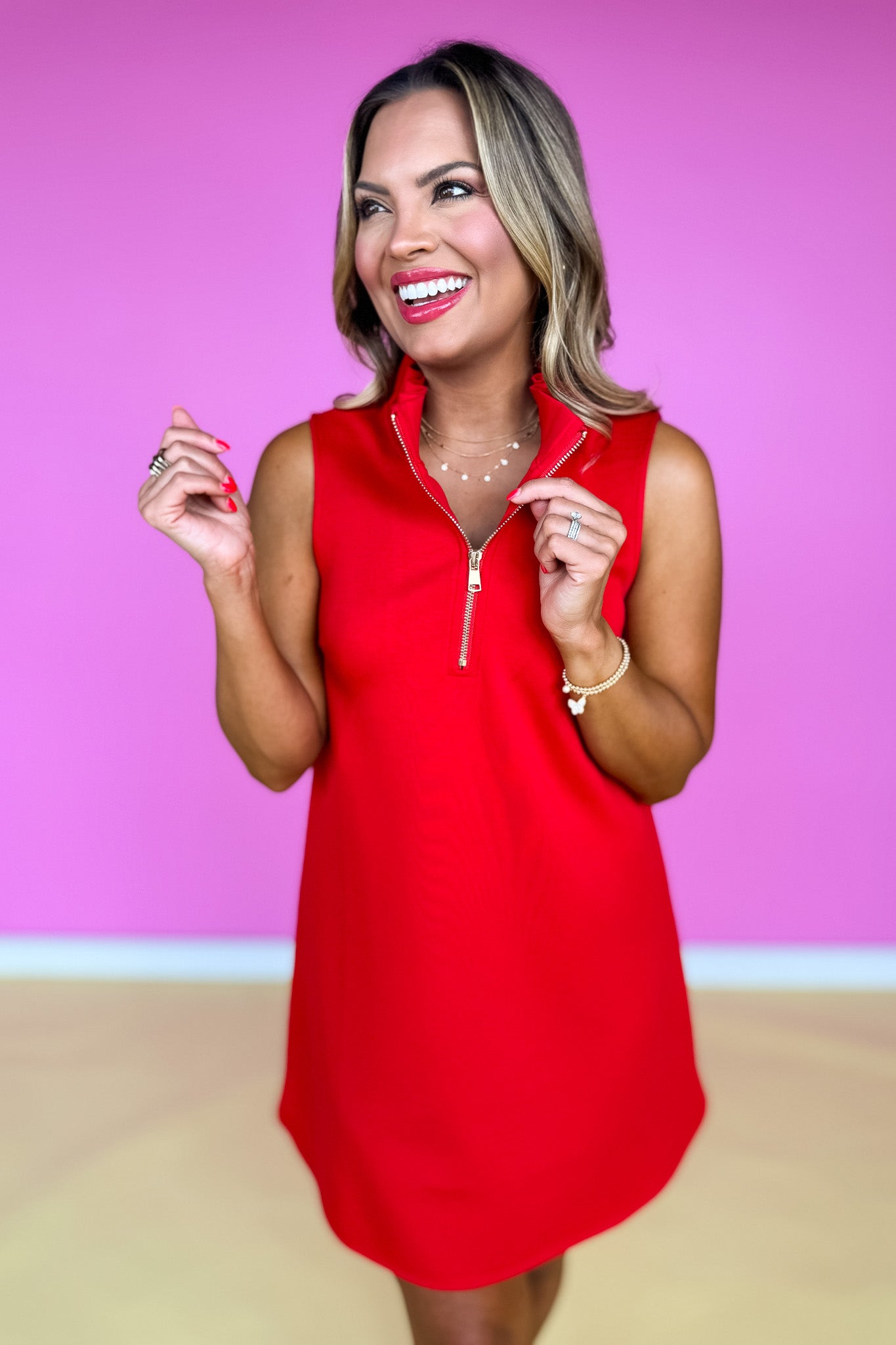 SSYS Zoey Ruffle Collar Zip Air Dress In Red, ssys by mallory fitzsimmons