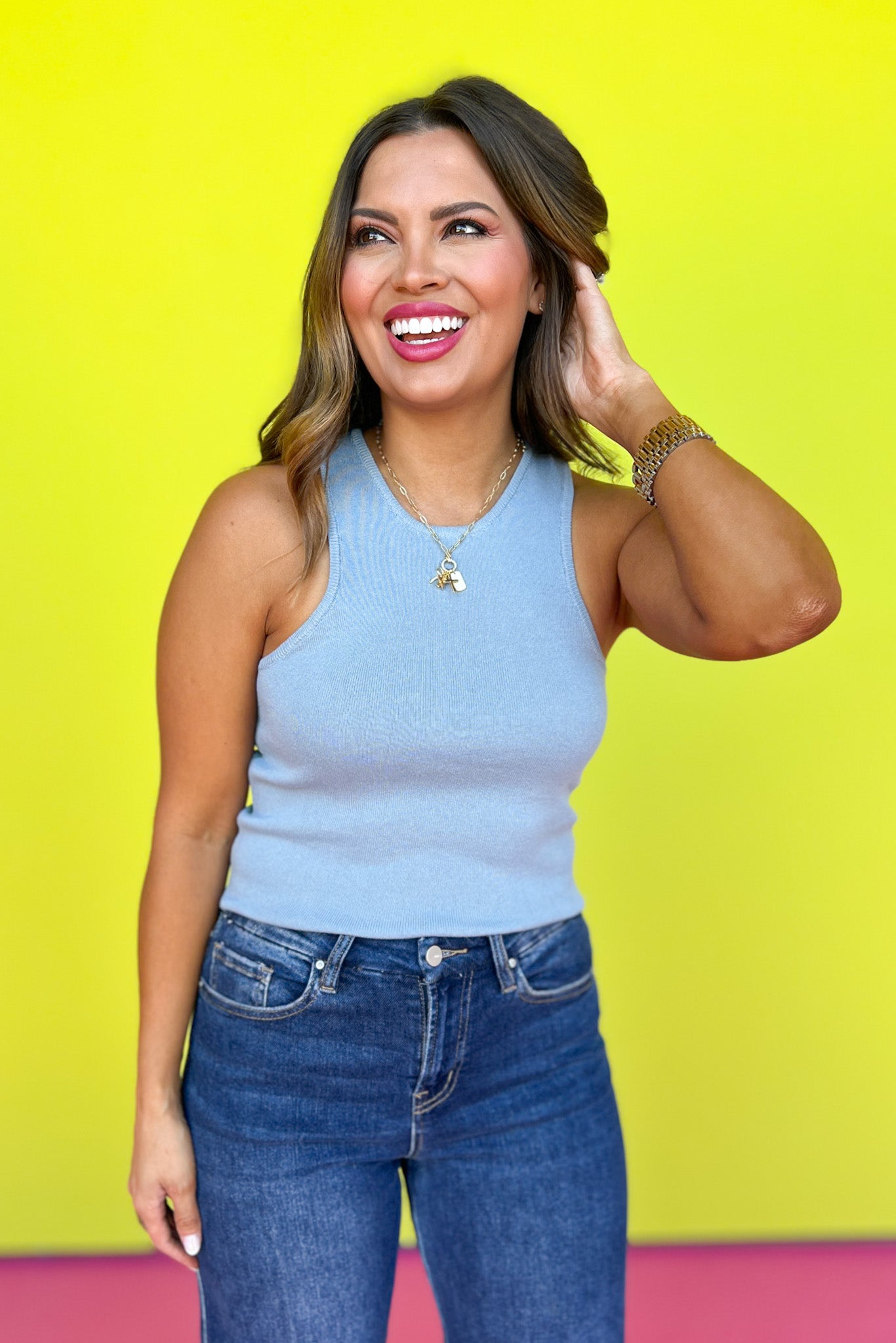 Slate Blue Ribbed Tank Sweater Top *FINAL SALE*