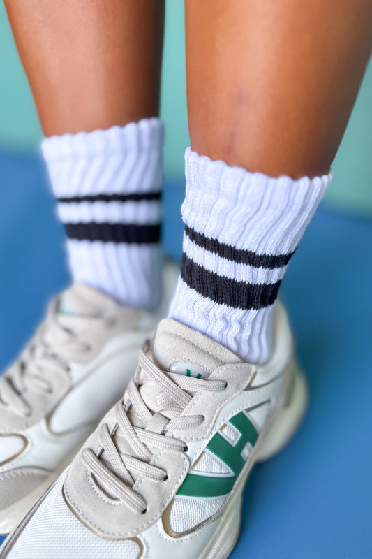 SSYS White Navy Stripe Chunky Knit Socks