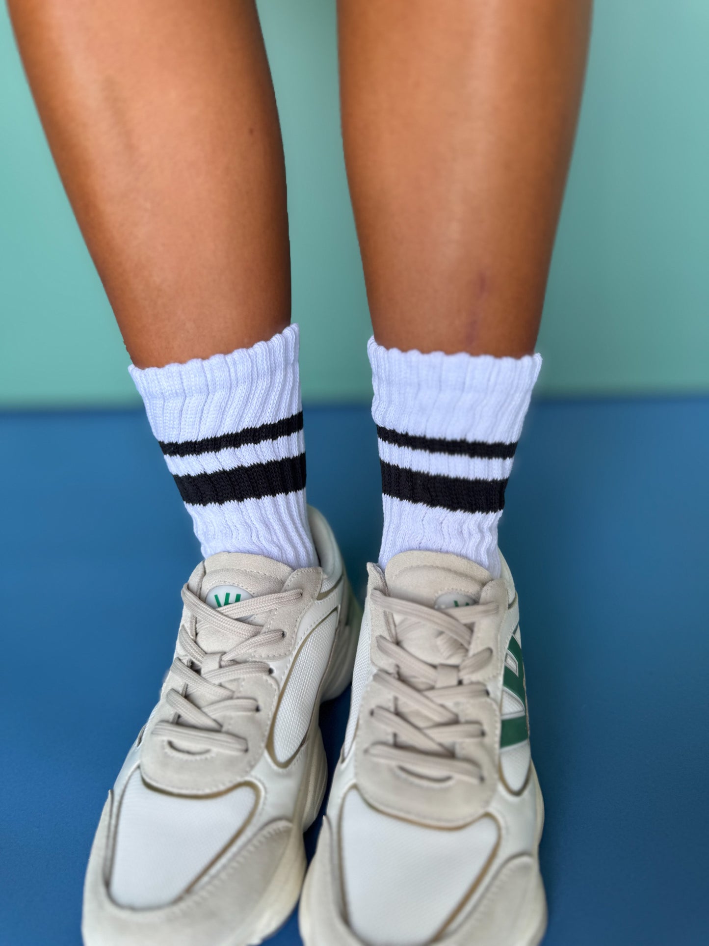SSYS White Navy Stripe Chunky Knit Socks