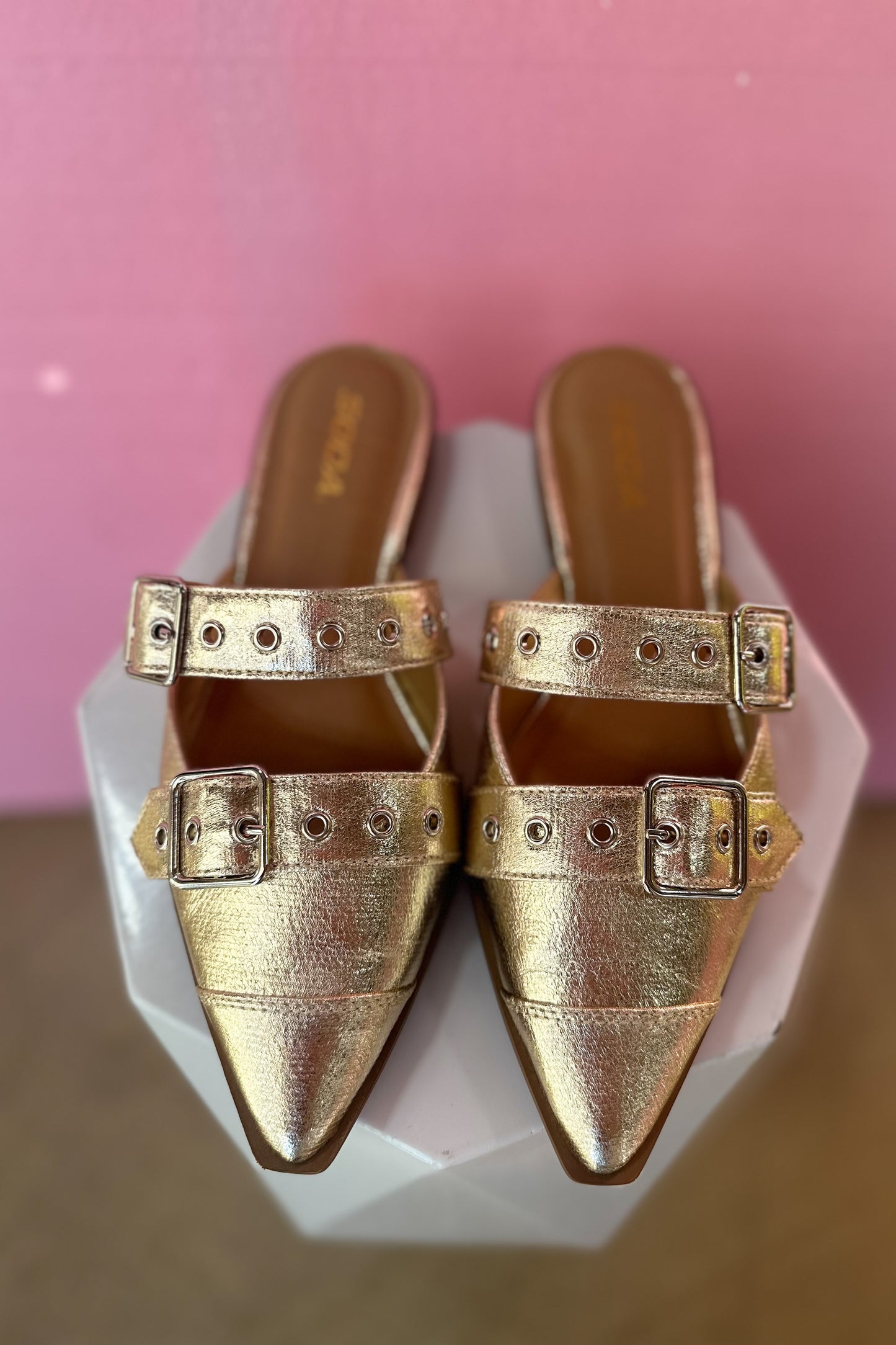 Gold Pointed Double Buckle Mule Shoes *FINAL SALE*