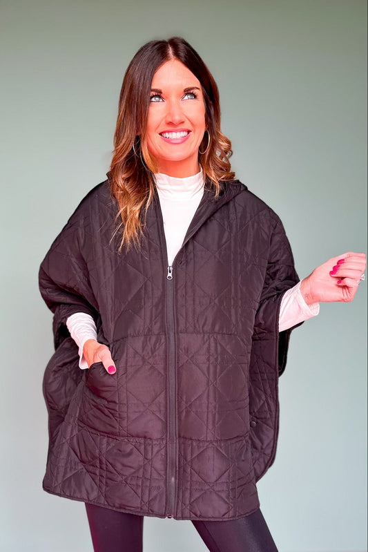 Black Puffer Cape Poncho