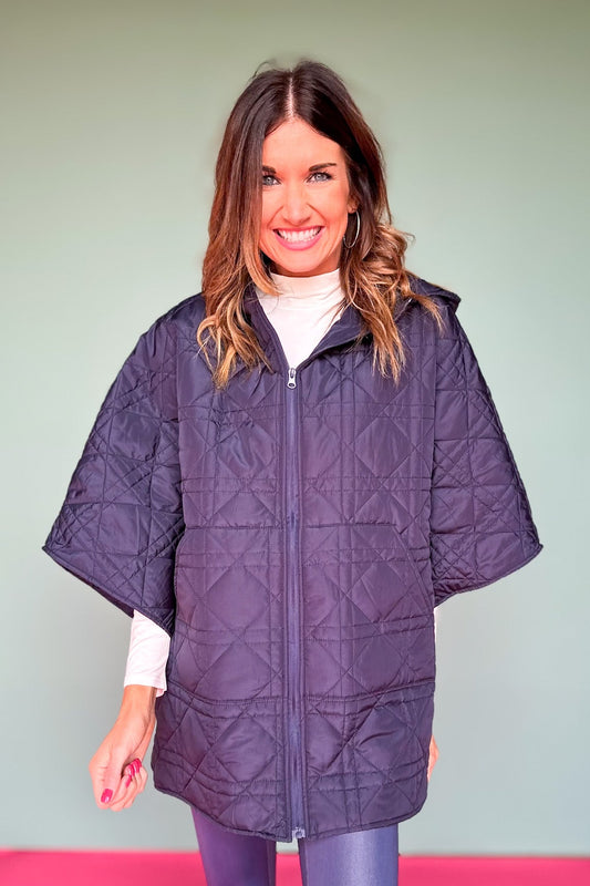 Navy Puffer Cape Poncho