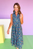 SSYS Sleeveless Emery Midi Dress In Teal Folk Floral, ssys by mallory fitzsimmons