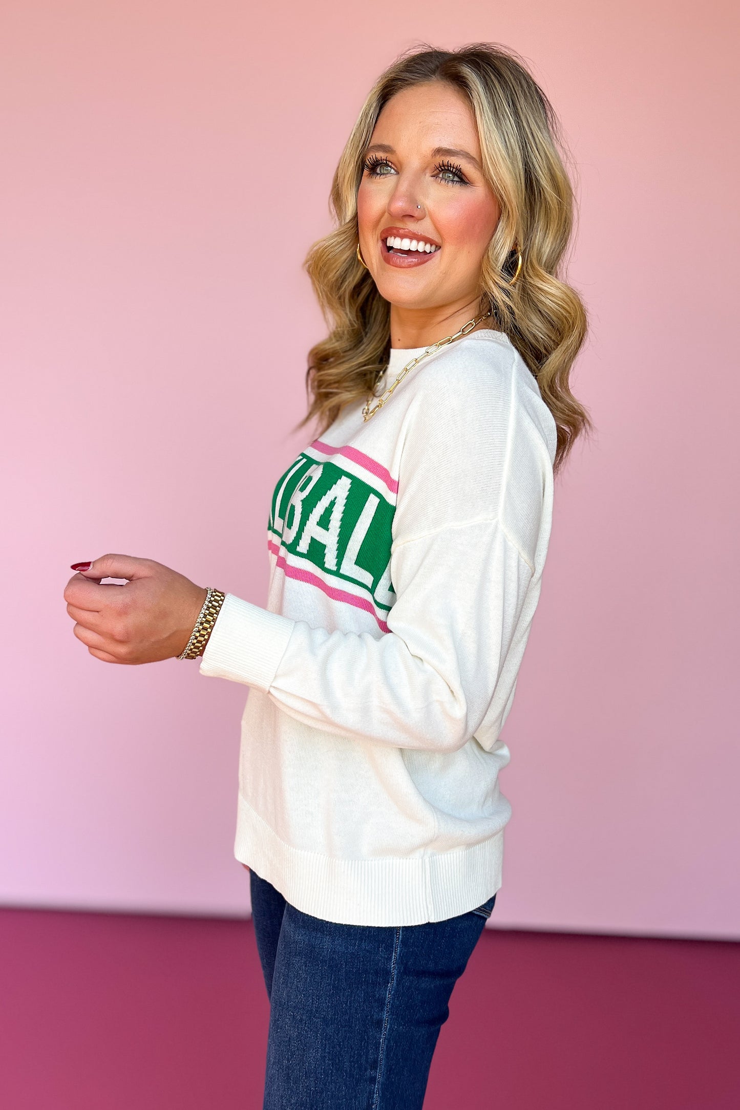 Cream Pickleball Crew Neck Sweater Top *FINAL SALE*