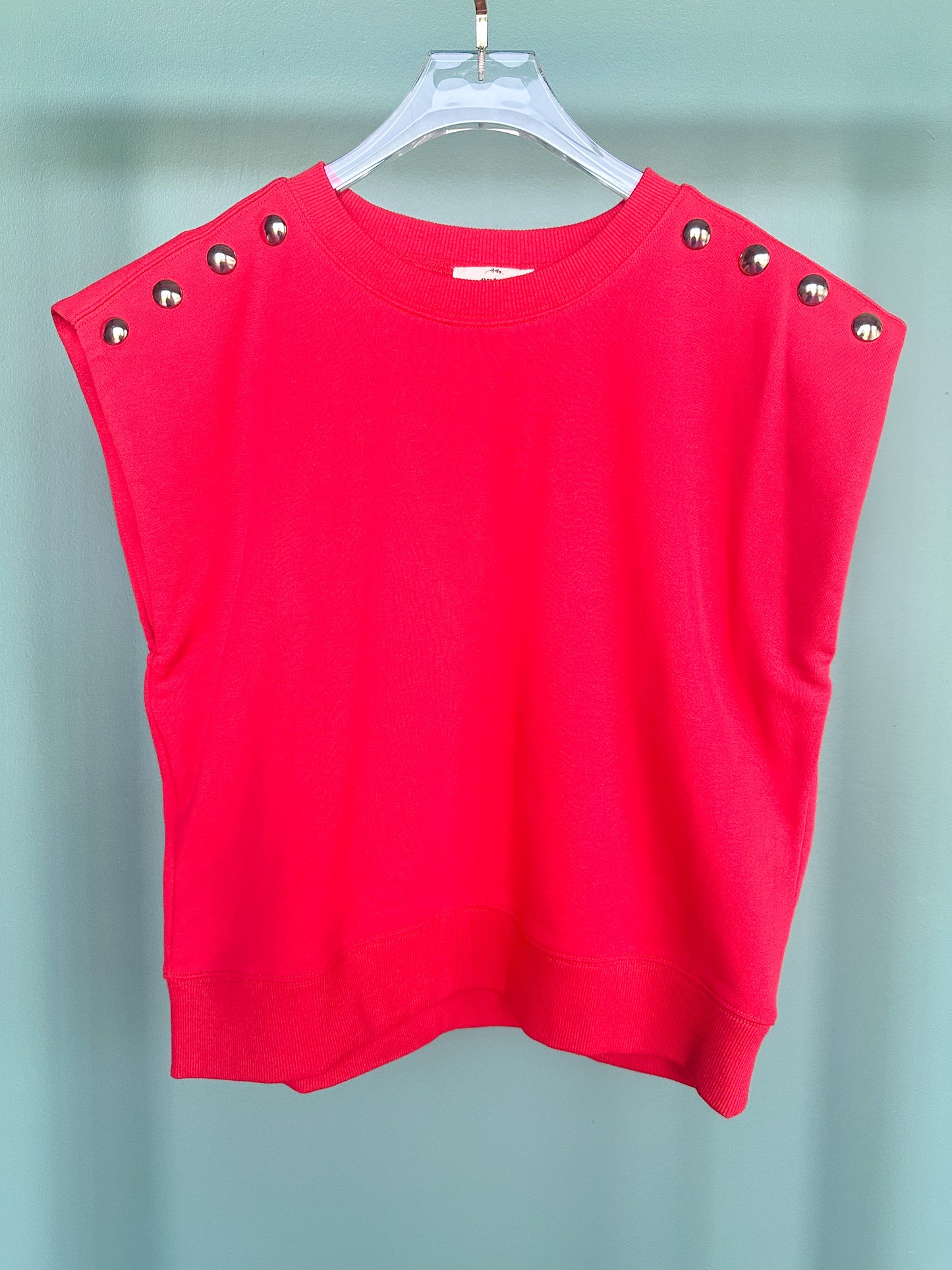 Red Jersey Knit Accented Shoulder Stud Muscle Top *FINAL SALE*
