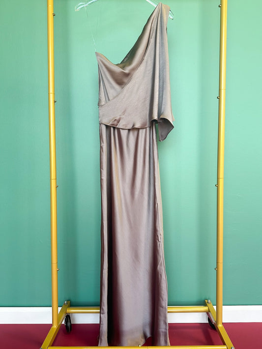 Mocha Satin One Shoulder Maxi Dress *FINAL SALE*