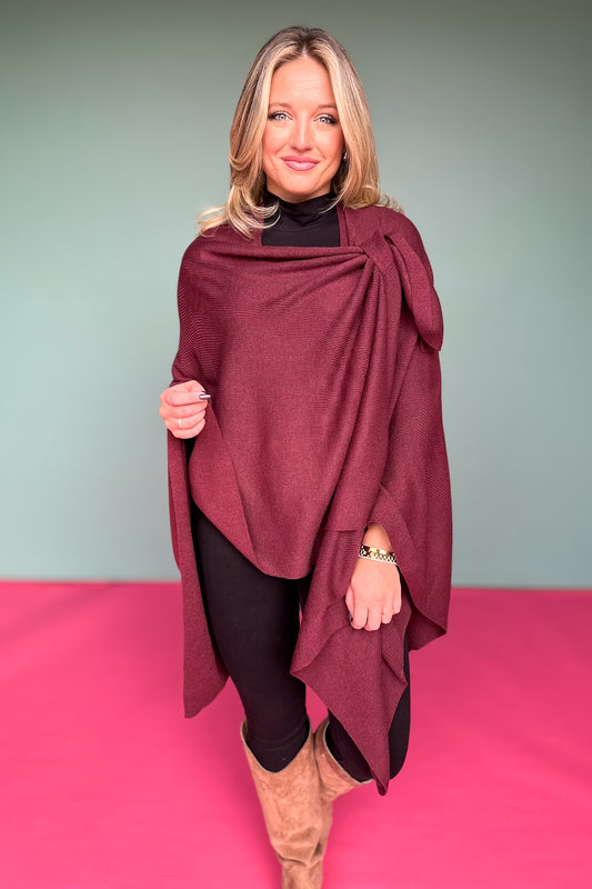 Burgundy Asymmetrical Poncho Wrap