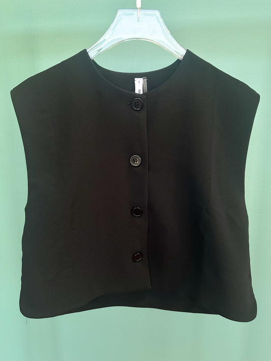 Black Button Front Sleeveless Vest Top *FINAL SALE*