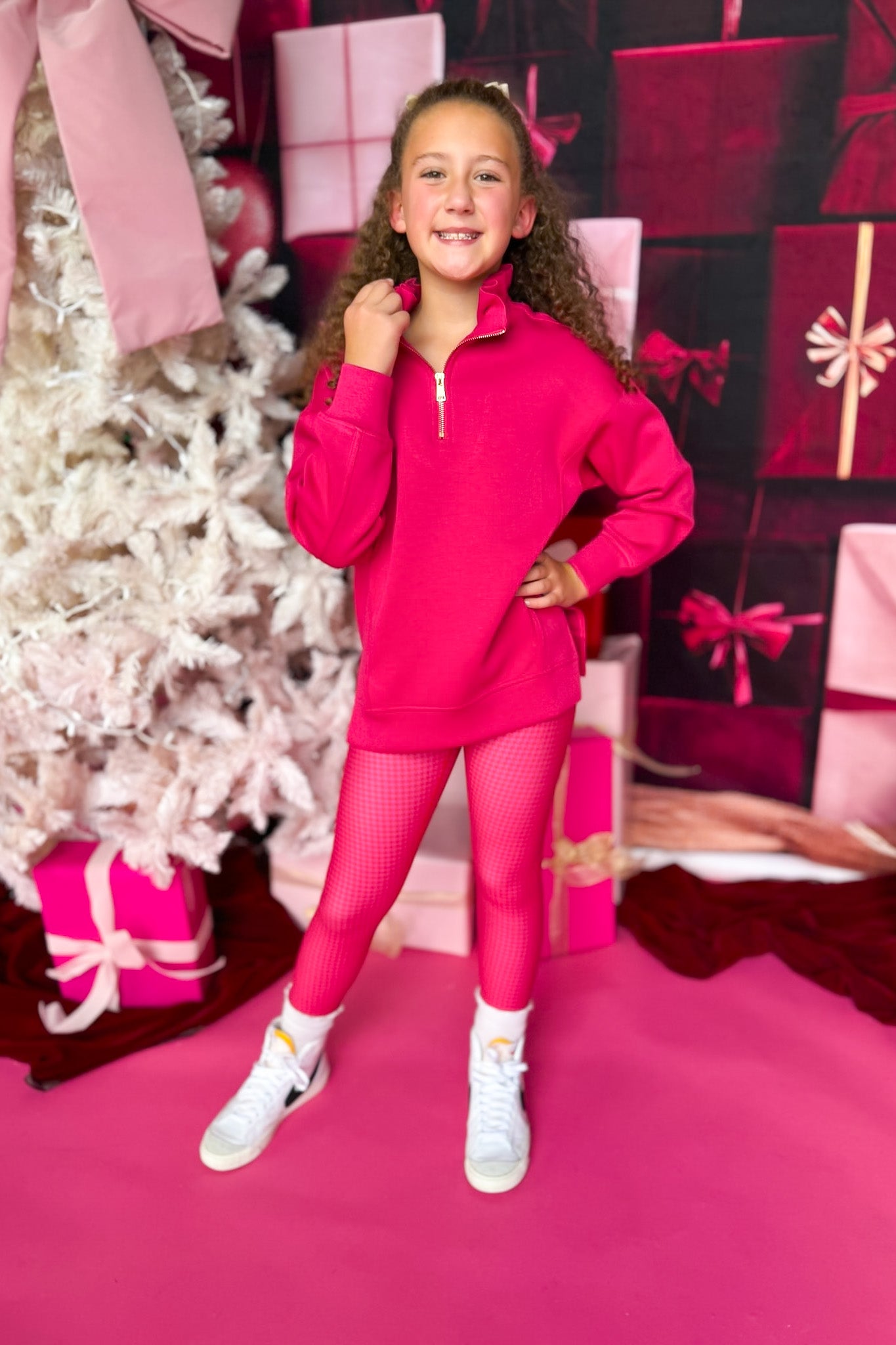 SSYS Kids Ruffle Collar Ainsley Air Pullover In Hot Pink