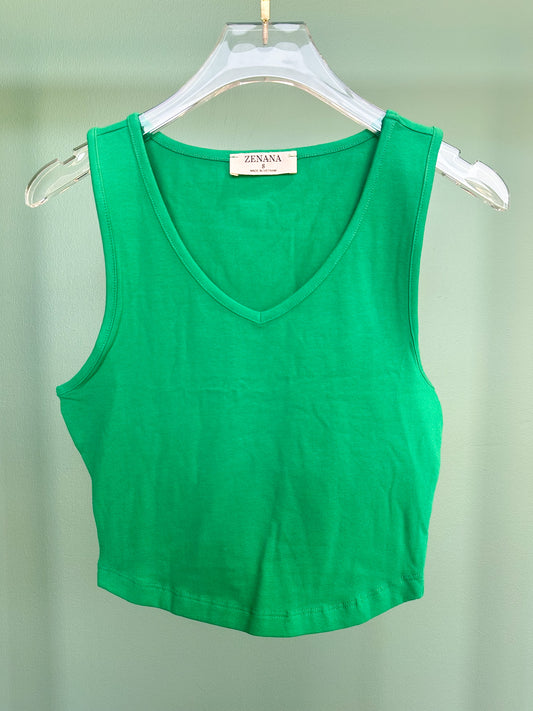 Kelly Green Cotton V Neck Cami Top *FINAL SALE*