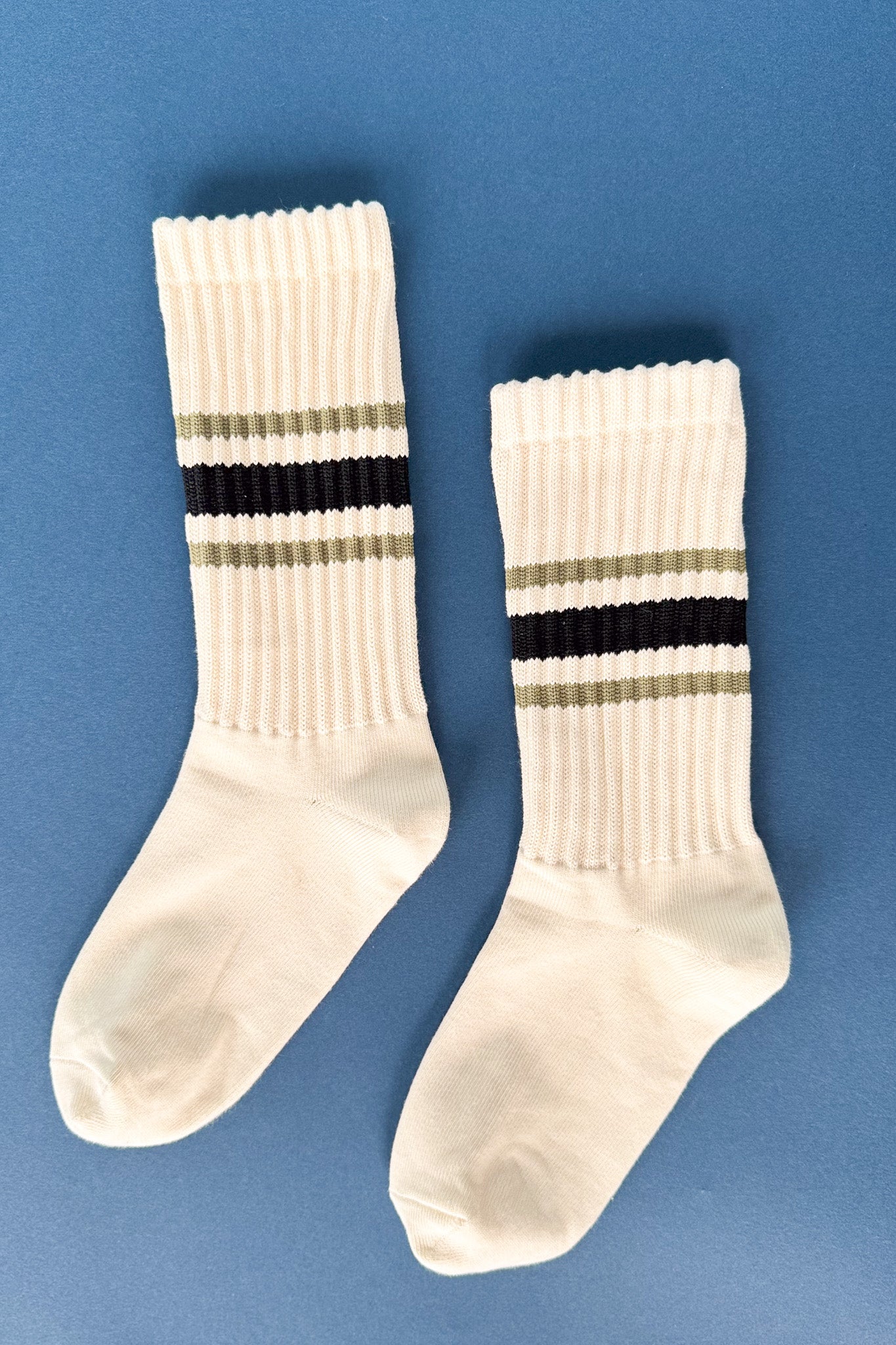 Black Green Stripe Cream Chunky Knit Socks