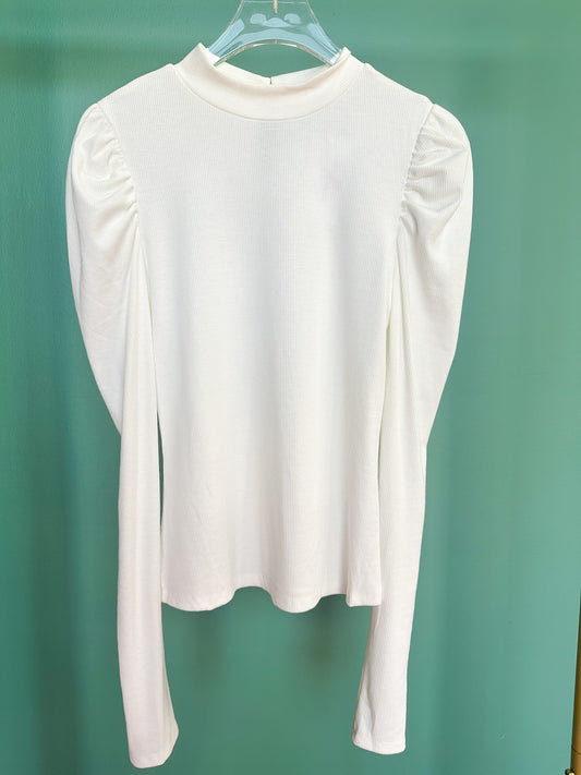 Off White Ribbed Puff Sleeve Top *FINAL SALE*