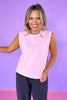 Pink Rolled Up Detail Crew Neck Sleeveless Top, causal wear, lounge wear, comfortable, ssys by mallory fitzsimmons