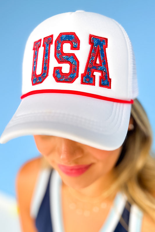 SSYS USA Blue Red Poppy Patch Trucker Hat