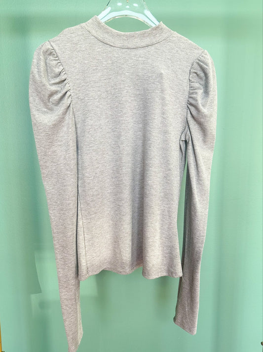 Gray Ribbed Puff Sleeve Top *FINAL SALE*