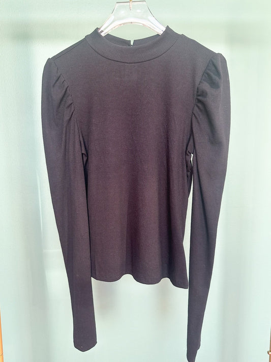 Black Ribbed Puff Sleeve Top *FINAL SALE*