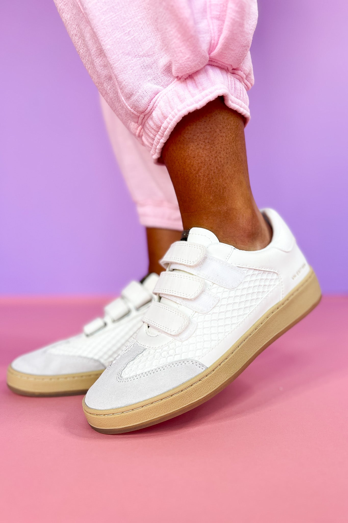 Vintage Havana White Mesh Three Velcro Strap Sneakers