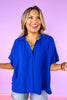 Royal Blue Short Dolman Sleeve Top, v-neck, collared, spring top, summer top, work top, church top, versatile, ssys by mallory fitzsimmons