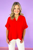 Red Short Dolman Sleeve Top, v-neck, collared, spring top, summer top, work top, church top, versatile, ssys by mallory fitzsimmons