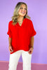 Red Short Dolman Sleeve Top, v-neck, collared, spring top, summer top, work top, church top, versatile, ssys by mallory fitzsimmons