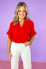 Red Short Dolman Sleeve Top, v-neck, collared, spring top, summer top, work top, church top, versatile, ssys by mallory fitzsimmons