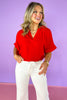 Red Short Dolman Sleeve Top, v-neck, collared, spring top, summer top, work top, church top, versatile, ssys by mallory fitzsimmons