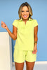 SSYS Cap Sleeve Collared Scuba Top In Lime, scuba drop, must have fabric, easy to wear, ssys by mallory fitzsimmons