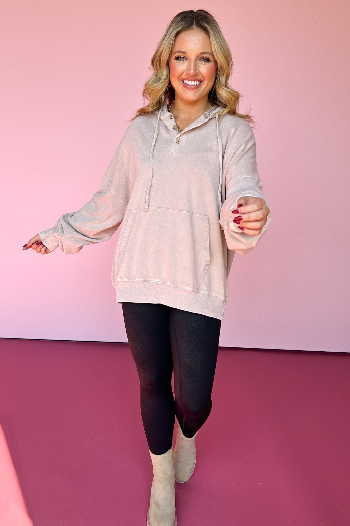 Beige Washed Terry Knit Peace Patch Back Hooded Pullover, must have top, must have style, fall style, fall fashion, elevated style, elevated style, mom style, shop style your senses by mallory fitzsimmons, ssys by mallory fitzsimmons
